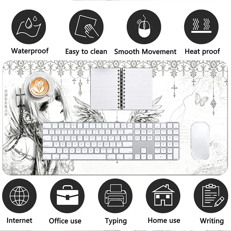 แผ่นรองเมาส์หนังสีดำสีขาวอะนิเ - Desk Mat Leather บทวิจารณ์และราคา